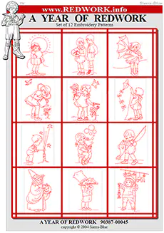 A Year of Redwork - Set of 12 Redwork Embroidery Patterns