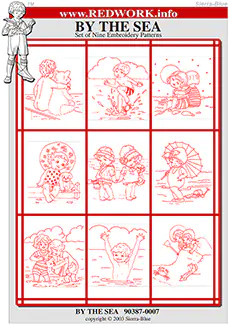 By the Sea - Set of 9 Redwork Embroidery Patterns
