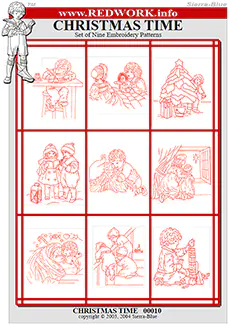 Christmas Time - Set of 9 Redwork Embroidery Patterns