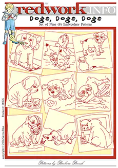 Dogs, Dogs, Dogs - Set of 9 Redwork Embroidery Patterns