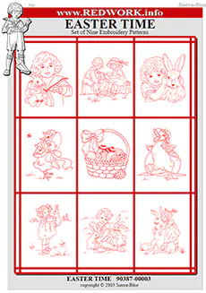 Easter Time - Set of 9 Redwork Embroidery Patterns