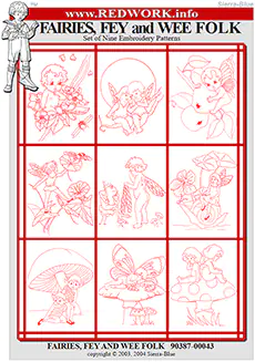 Fairies Fey and Wee Folk - Set of 9 Redwork Embroidery Patterns