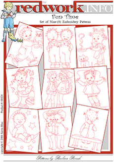 Fun Time - Set of 9 Redwork Embroidery Patterns