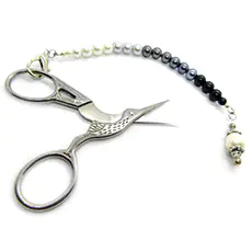 Fiber Arts Scissors with Black Gray White Faux Pearls Fob