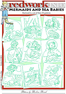 Mermaids and Sea Babies - Set of 9 Redwork Embroidery Patterns