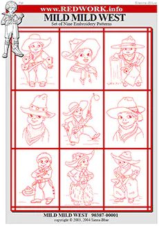 Mild Mild West - Set of 9 Redwork Embroidery Patterns