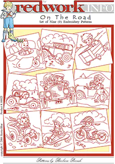 On the Road - Set of 9 Redwork Embroidery Patterns