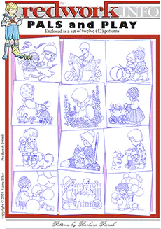 Pals and Play - Set of 12 Redwork Embroidery Patterns