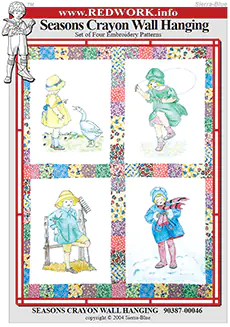Seasons Crayon Wall Hanging - Set of 4 Redwork Embroidery Patterns