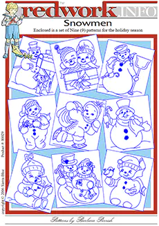 Snowmen - Set of 9 Redwork Embroidery Patterns