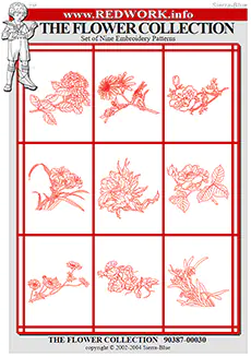 The Flower Collection - Set of 9 Redwork Embroidery Patterns