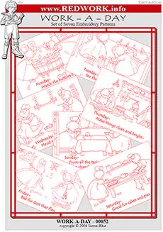 Work a Day - Set of 7 Redwork Embroidery Patterns
